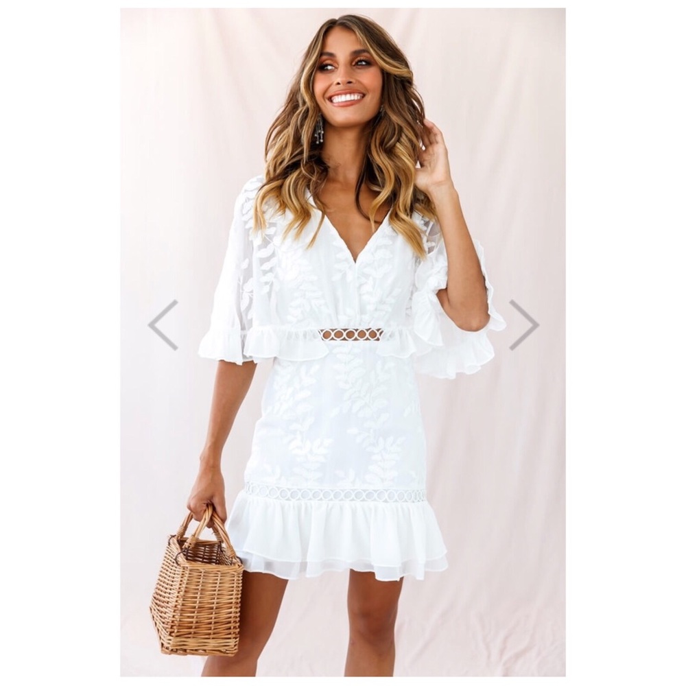 🥥 Caspar Leafy Embroidered Dress White Tall 🥥
